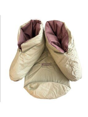 Restoration Hardware Down Feather Slippers Green With Brown Interior Size M/L